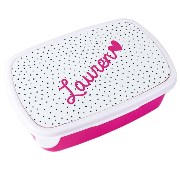 Personalised Pink Love Heart Name Only Pink Lunch Box - part of the Gifts Finder Personalised Lunch Boxes collection