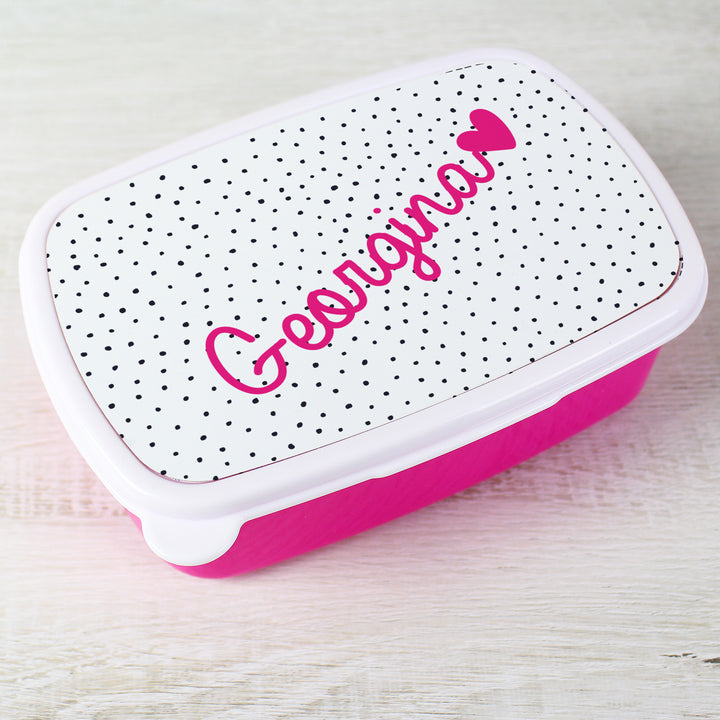 Personalised Pink Love Heart Name Only Pink Lunch Box - part of the Gifts Finder Personalised Lunch Boxes collection