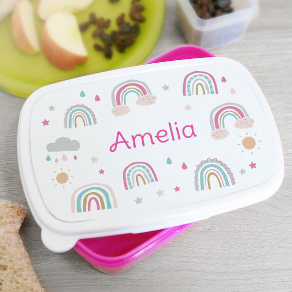 Personalised Rainbow Name Only Pink Lunch Box in gift category Personalised Lunch Boxes