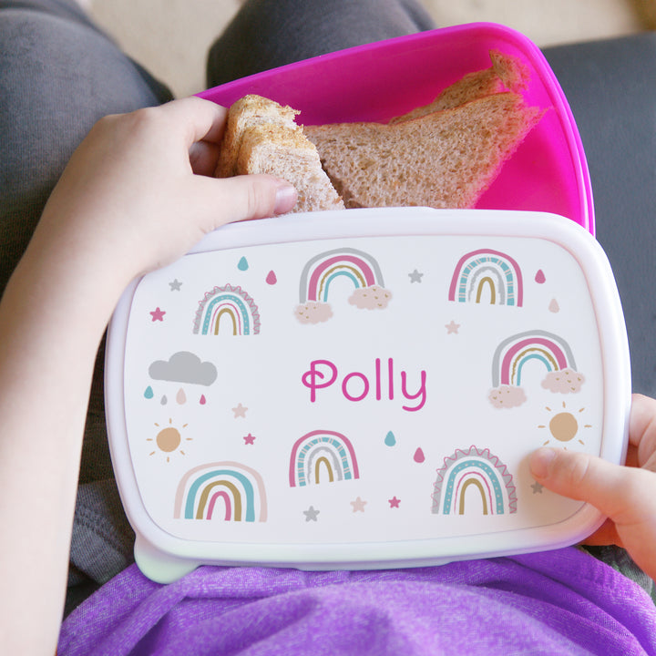 Personalised Rainbow Name Only Pink Lunch Box - part of the Gifts Finder Personalised Lunch Boxes collection