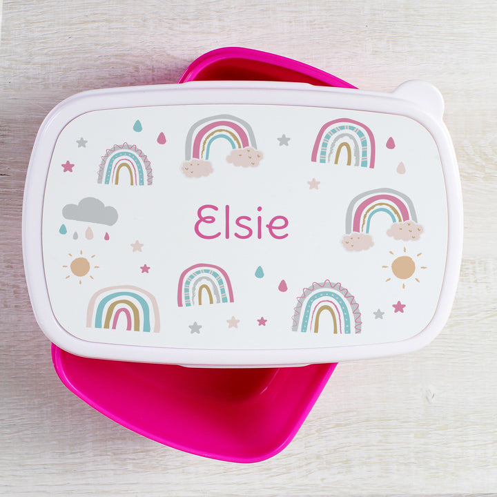 Personalised Rainbow Name Only Pink Lunch Box - part of the Gifts Finder Personalised Lunch Boxes collection