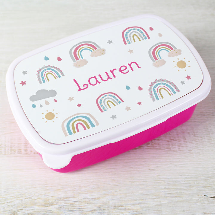 Personalised Rainbow Name Only Pink Lunch Box - part of the Gifts Finder Personalised Lunch Boxes collection