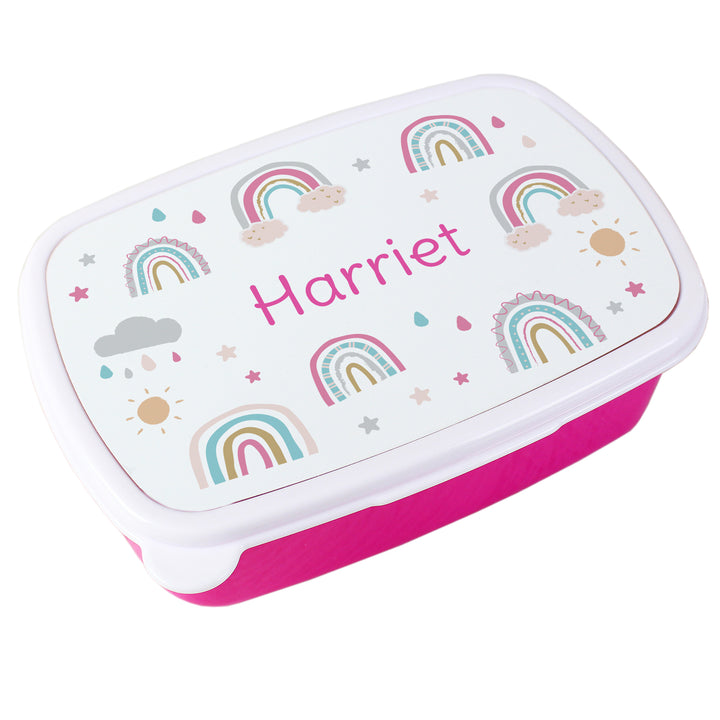 Personalised Rainbow Name Only Pink Lunch Box - part of the Gifts Finder Personalised Lunch Boxes collection