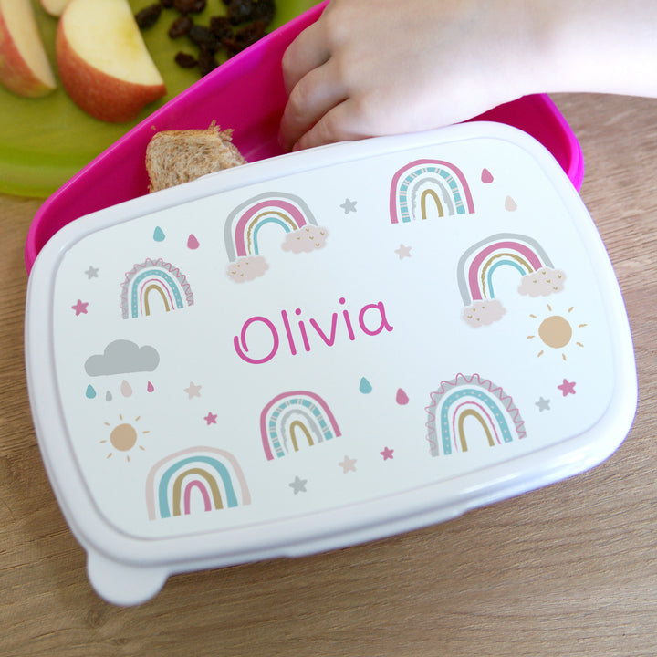 Personalised Rainbow Name Only Pink Lunch Box - part of the Gifts Finder Personalised Lunch Boxes collection