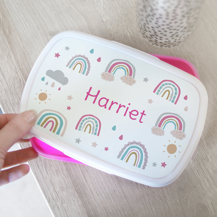 Personalised Rainbow Name Only Pink Lunch Box - part of the Gifts Finder Personalised Lunch Boxes collection