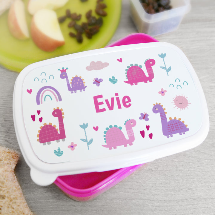 Personalised Girly Dinosaurs Name Only Pink Lunch Box - part of the Gifts Finder Personalised Lunch Boxes collection