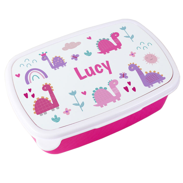 Personalised Girly Dinosaurs Name Only Pink Lunch Box - part of the Gifts Finder Personalised Lunch Boxes collection