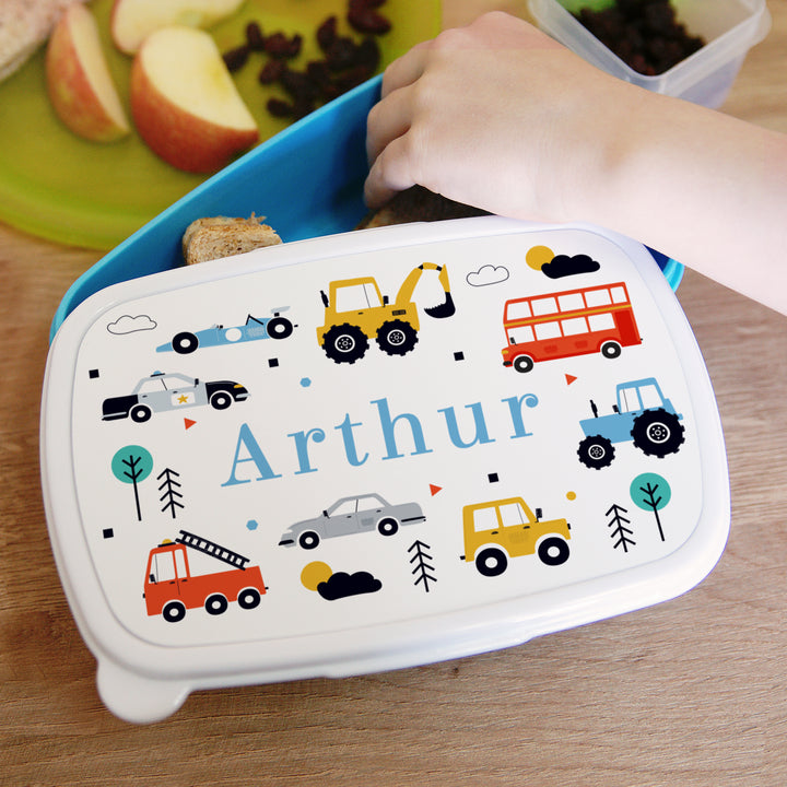 Personalised Vehicles Name Only Blue Lunch Box in gift category Personalised Lunch Boxes