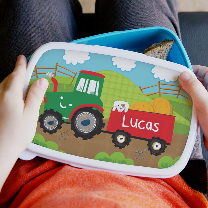 Personalised Tractors Name Only Blue Lunch Box in gift category Personalised Lunch Boxes