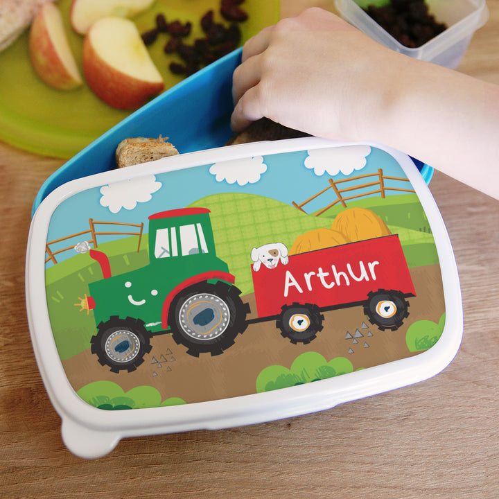 Personalised Tractor Name Only Blue Lunch Box in gift category Mealtime Essentials