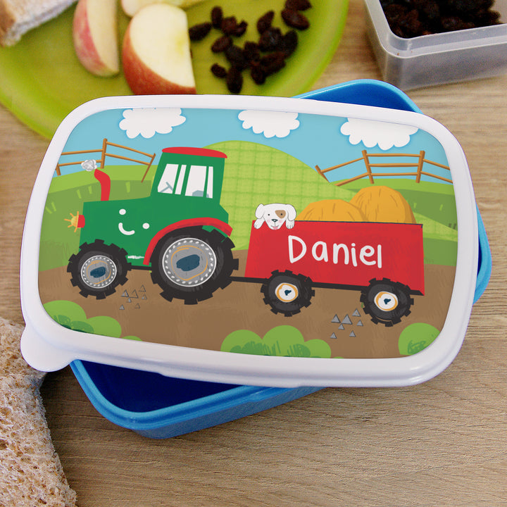 Personalised Tractor Name Only Blue Lunch Box in gift category Mealtime Essentials