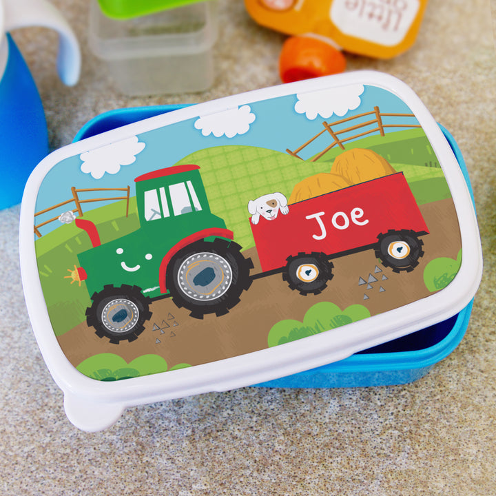 Personalised Tractor Name Only Blue Lunch Box in gift category Mealtime Essentials