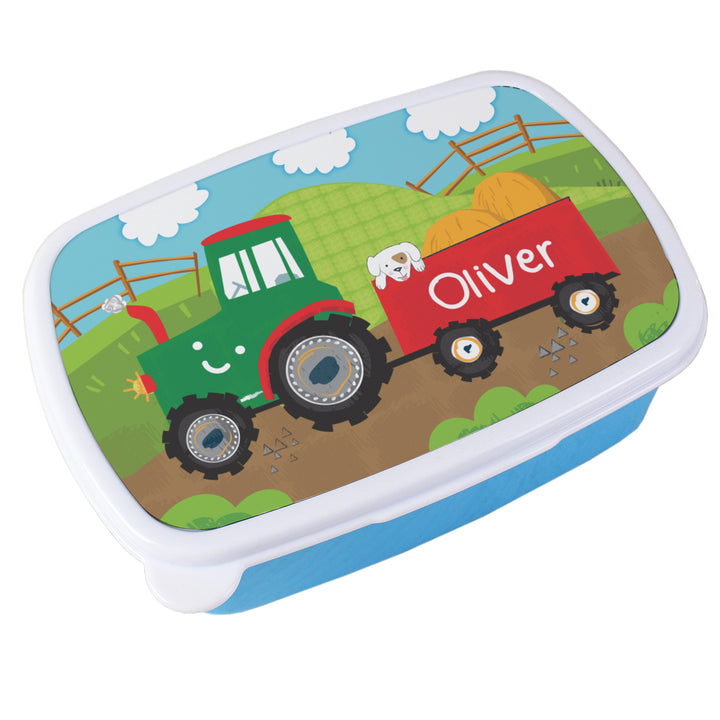 Personalised Tractor Name Only Blue Lunch Box in gift category Mealtime Essentials