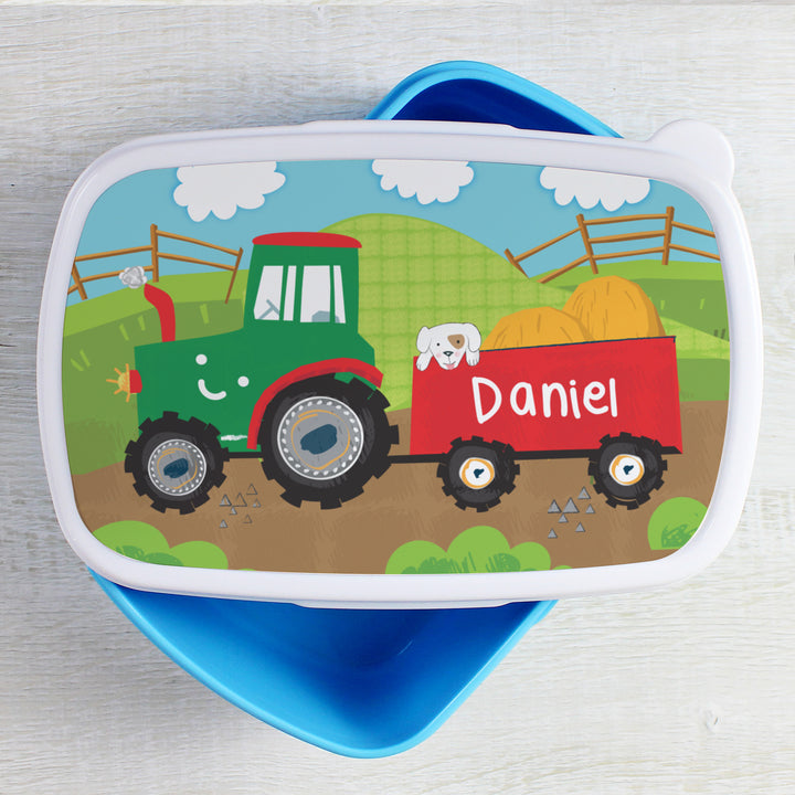 Personalised Tractor Name Only Blue Lunch Box in gift category Mealtime Essentials