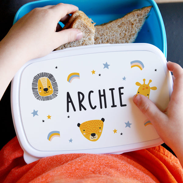 Personalised Zoo Name Only Blue Lunch Box in gift category Personalised Lunch Boxes