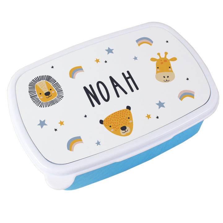 Personalised Safari Animals Name Only Blue Lunch Box in gift category Mealtime Essentials