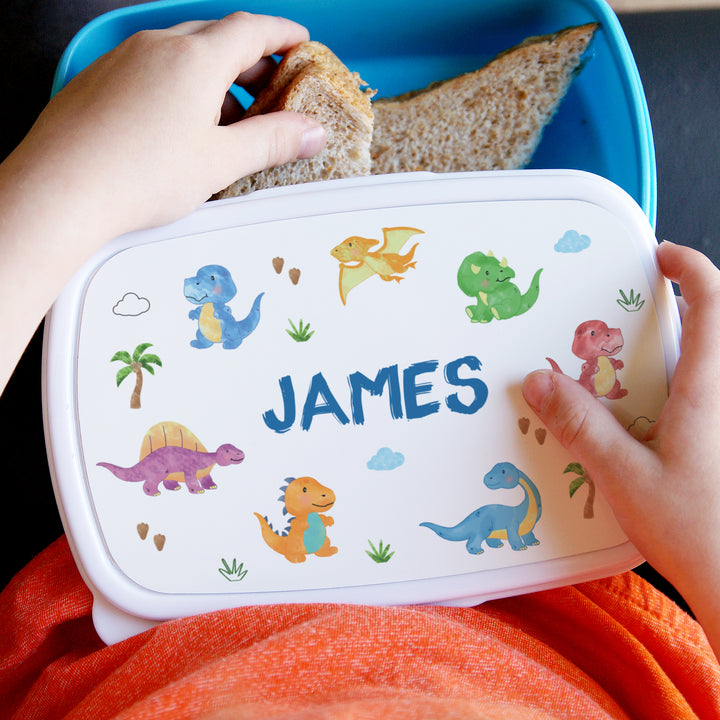 Buy Personalised Dinosaur Name Only Blue Lunch Box available now at www.giftsfinder.co.uk