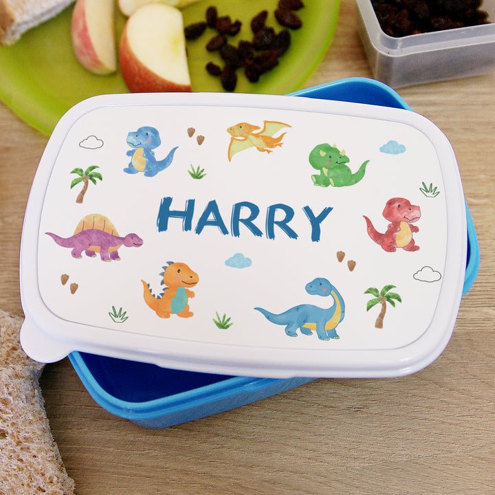 Buy Personalised Dinosaur Name Only Blue Lunch Box available now at www.giftsfinder.co.uk