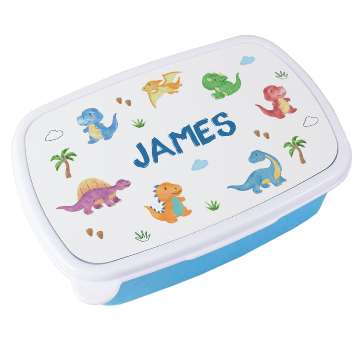 Buy Personalised Dinosaur Name Only Blue Lunch Box available now at www.giftsfinder.co.uk