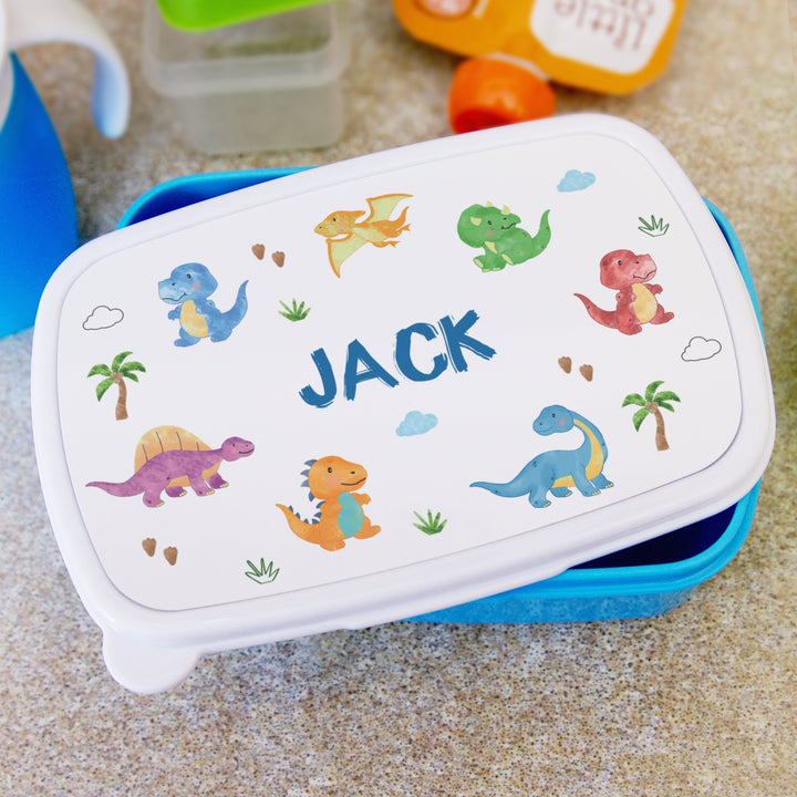 Buy Personalised Dinosaur Name Only Blue Lunch Box available now at www.giftsfinder.co.uk