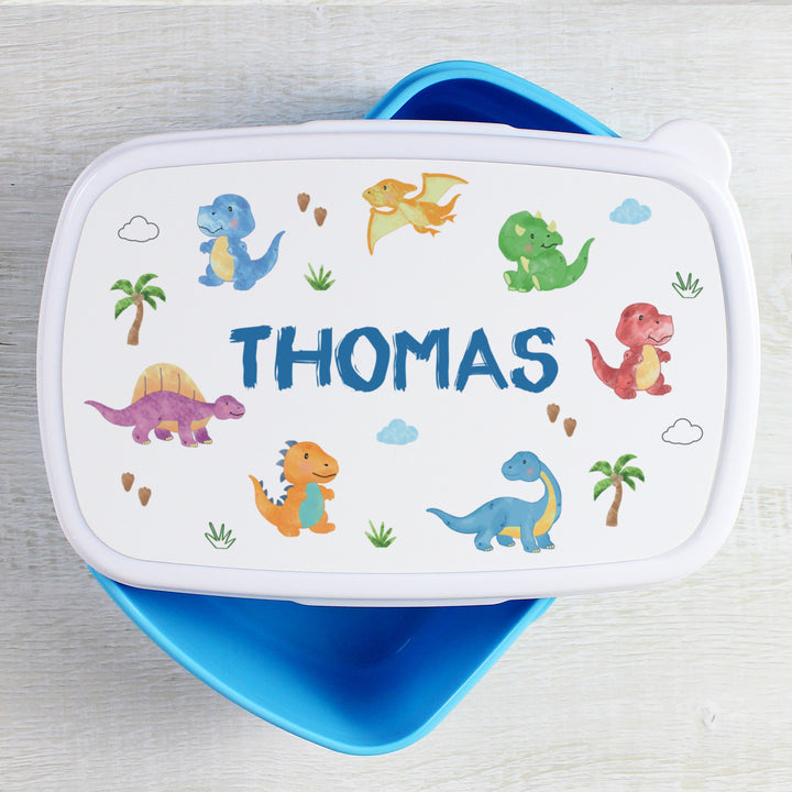 Buy Personalised Dinosaur Name Only Blue Lunch Box available now at www.giftsfinder.co.uk