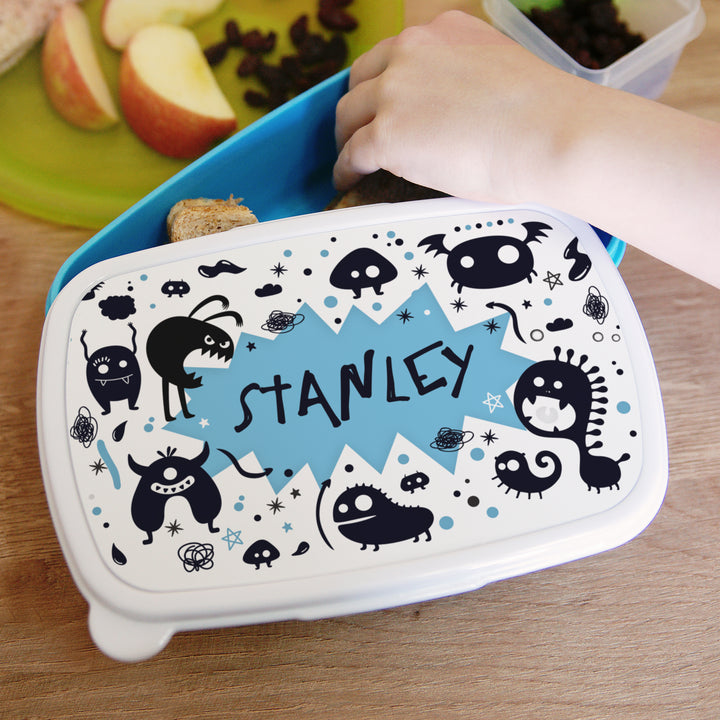 Personalised Monsters Name Only Blue Lunch Box - part of the Gifts Finder Personalised Lunch Boxes collection