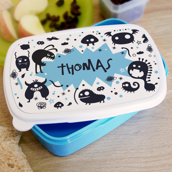 Personalised Monsters Name Only Blue Lunch Box - part of the Gifts Finder Personalised Lunch Boxes collection