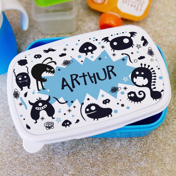 Personalised Monsters Name Only Blue Lunch Box - part of the Gifts Finder Personalised Lunch Boxes collection