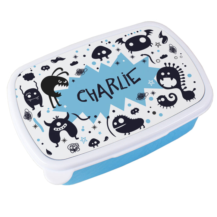 Personalised Monsters Name Only Blue Lunch Box - part of the Gifts Finder Personalised Lunch Boxes collection