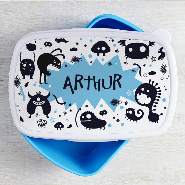 Personalised Monsters Name Only Blue Lunch Box - part of the Gifts Finder Personalised Lunch Boxes collection