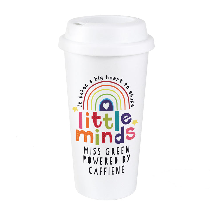 Personalised Shape Little Minds Travel Mug in gift category Personalised Teacher Gifts