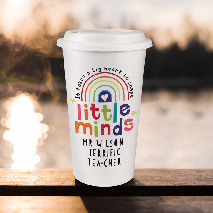 Personalised Shape Little Minds Travel Mug in gift category Personalised Teacher Gifts