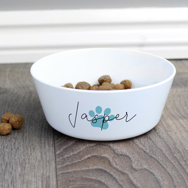 Personalised Blue Pawprint Plastic Cat Bowl - part of the Personalised Pet Bowls collection