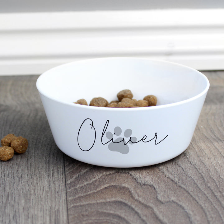 Personalised Grey Pawprint Name 14Cm Medium Pet Bowl For Dogs And Cats - part of the Gifts Finder Personalised Pet Bowls collection