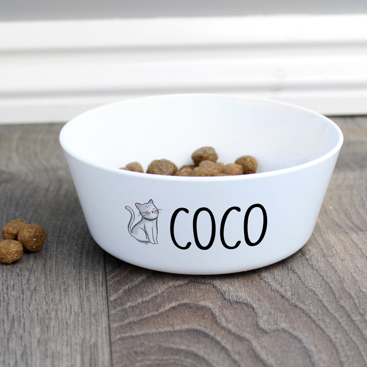 Personalised Scribble Cat Plastic Cat Bowl in gift category Personalised Pet Bowls