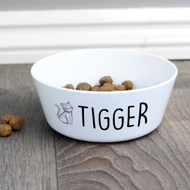 Personalised Scribble Cat Plastic Cat Bowl in gift category Personalised Pet Bowls