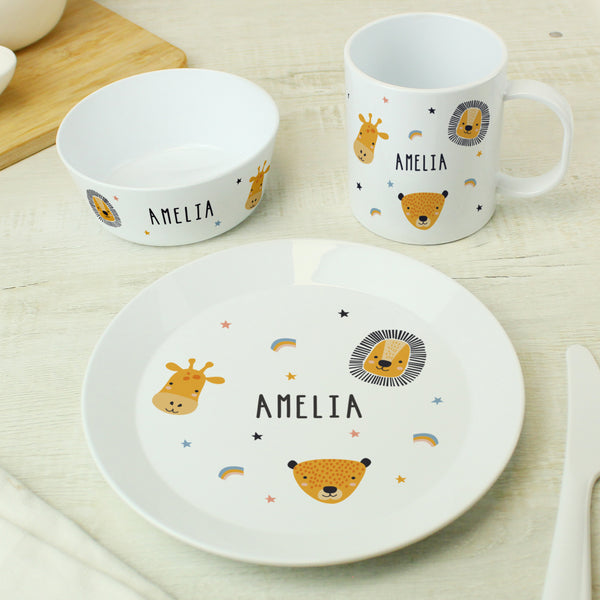 Personalised Safari Animals Plastic Childrens Breakfast Set in gift category Personalised Childrens Breakfast Sets