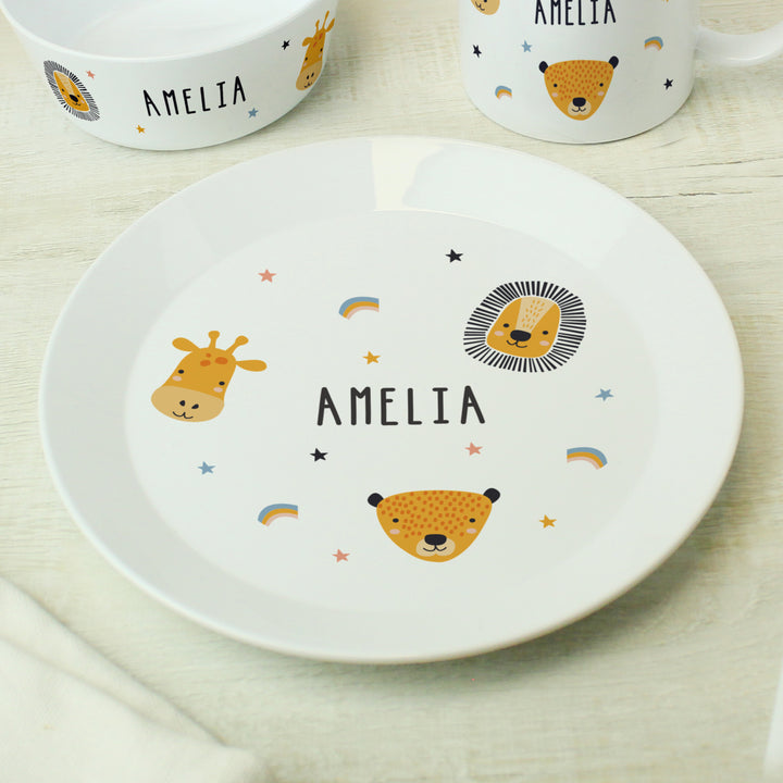 Personalised Safari Animals Plastic Childrens Breakfast Set in gift category Personalised Childrens Breakfast Sets