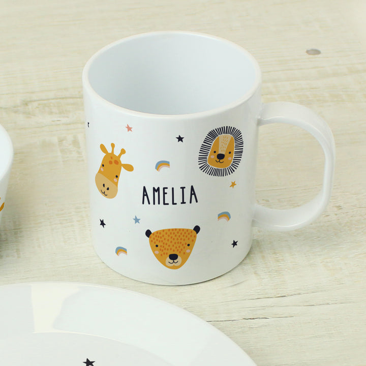 Personalised Safari Animals Plastic Childrens Breakfast Set in gift category Personalised Childrens Breakfast Sets