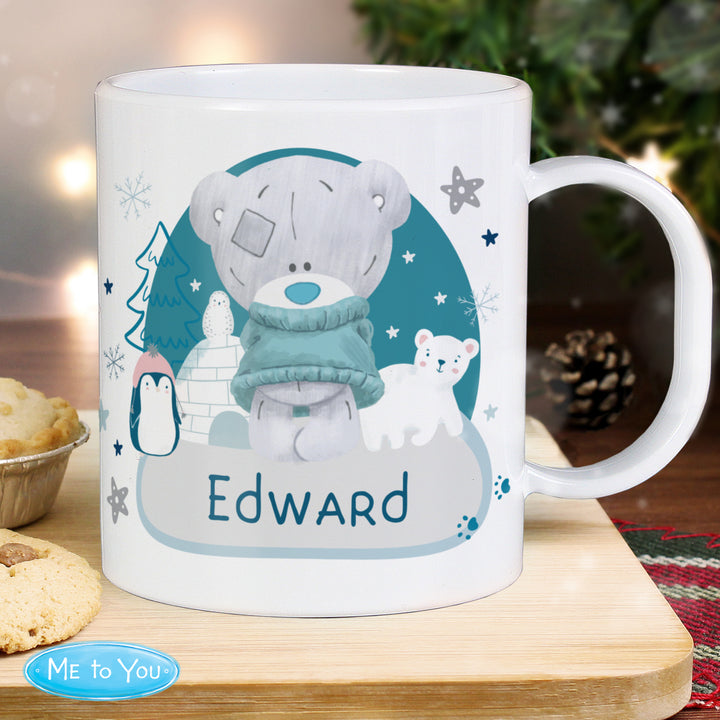 Personalised Winter Explorer Tiny Tatty Teddy Plastic Mug in gift category Personalised Mugs