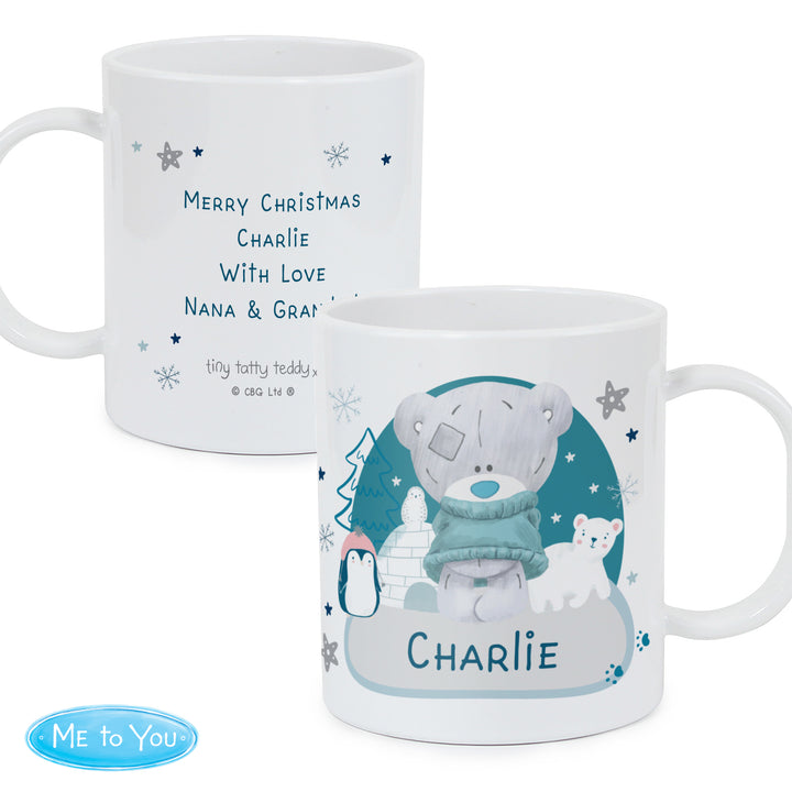 Personalised Winter Explorer Tiny Tatty Teddy Plastic Mug in gift category Personalised Mugs