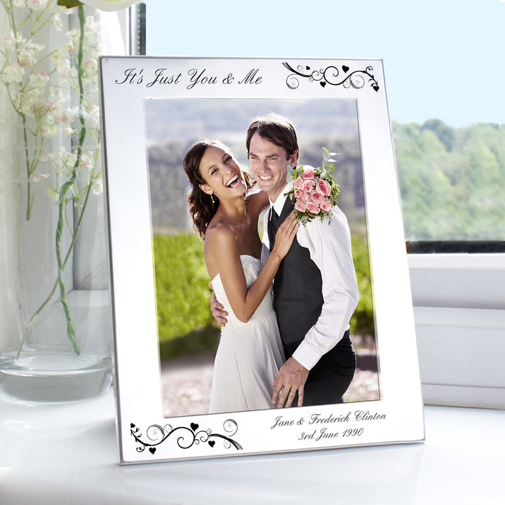 Personalised Silver 5x7 Black Swirl Photo Frame in gift category Personalised Photo Frames