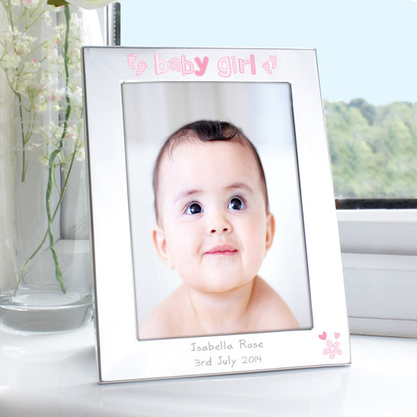 Personalised Silver 5x7 Baby Girl Photo Frame in gift category Personalised Photo Frames