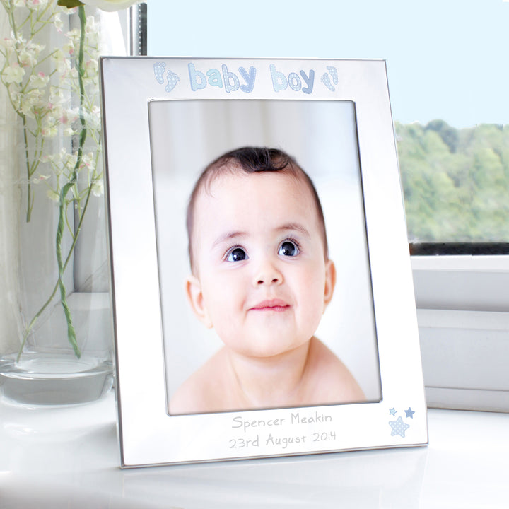 Personalised Silver 5x7 Baby Boy Photo Frame in gift category Personalised Photo Frames