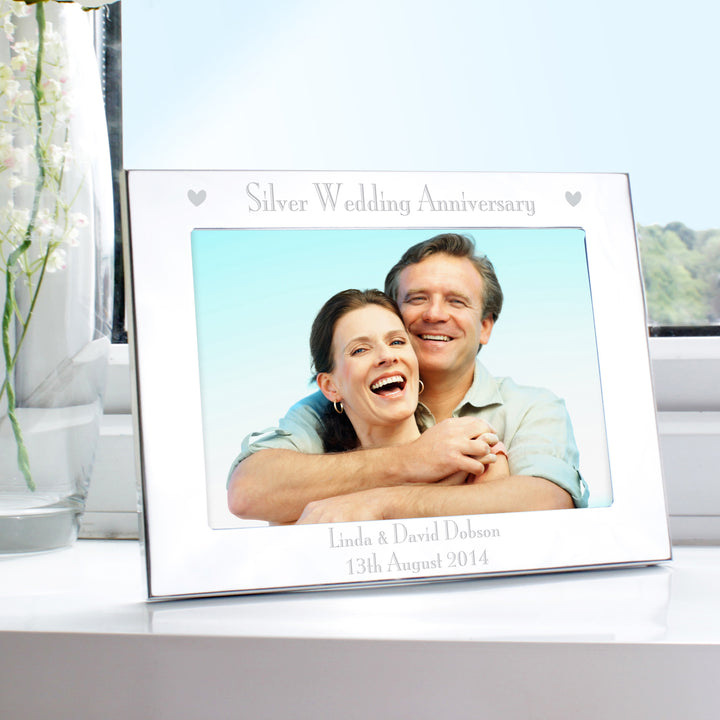 Personalised  Silver Anniversary 7x5 Inch Landscape Photo Frame - part of the Gifts Finder Personalised Photo Frames collection