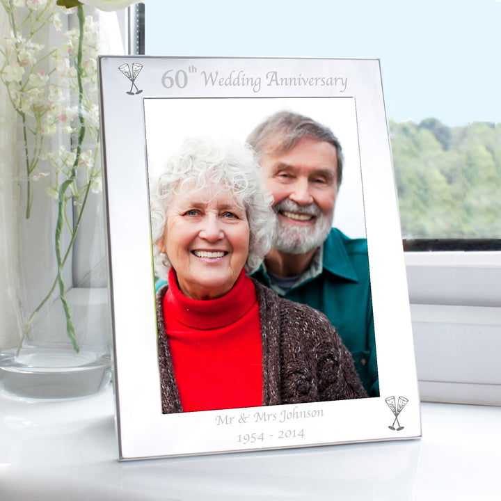 Personalised Silver 5x7 60th Wedding Anniversary Photo Frame in gift category Personalised Photo Frames