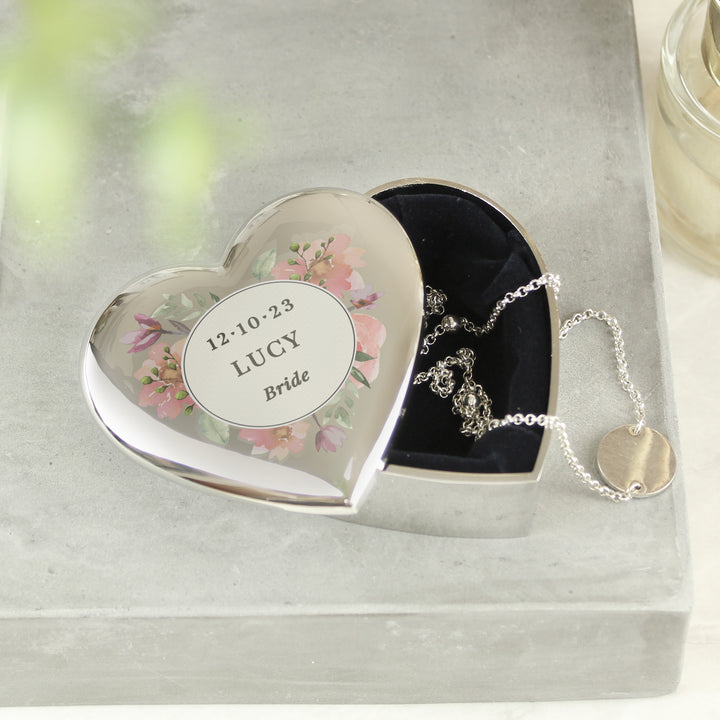 Buy Personalised Floral Watercolour Heart Trinket Box available now at www.giftsfinder.co.uk