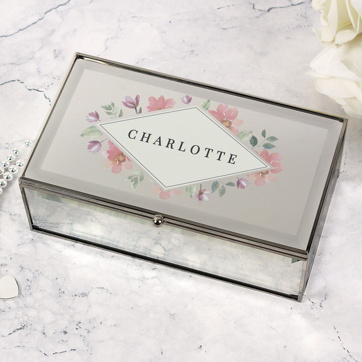 Buy Personalised Floral Watercolour Mirrored Jewellery Box available now at www.giftsfinder.co.uk