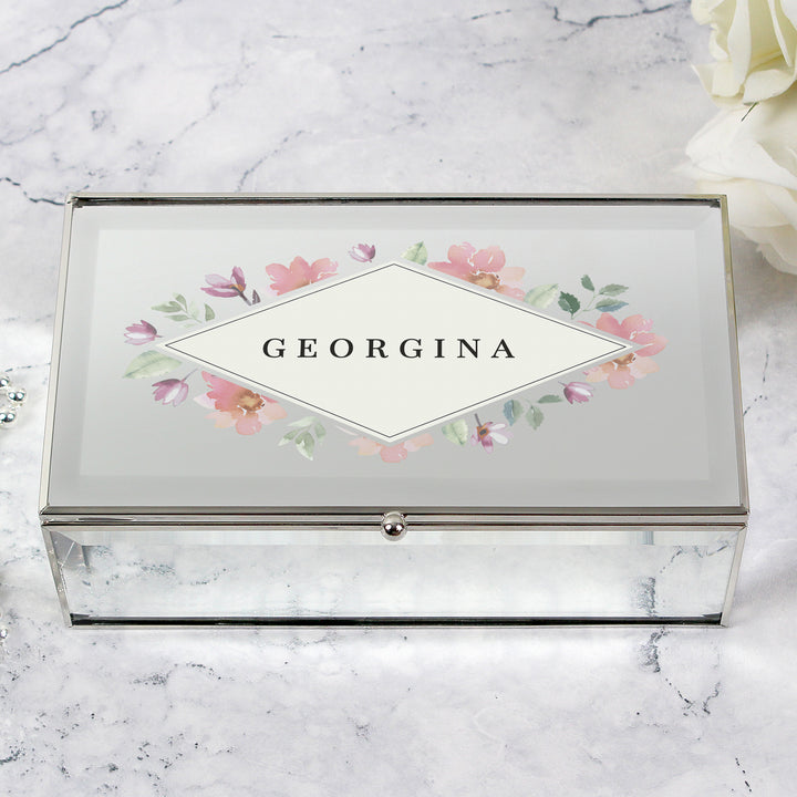 Buy Personalised Floral Watercolour Mirrored Jewellery Box available now at www.giftsfinder.co.uk