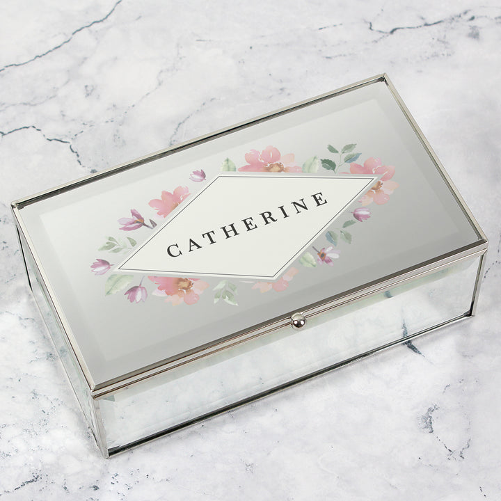 Buy Personalised Floral Watercolour Mirrored Jewellery Box available now at www.giftsfinder.co.uk